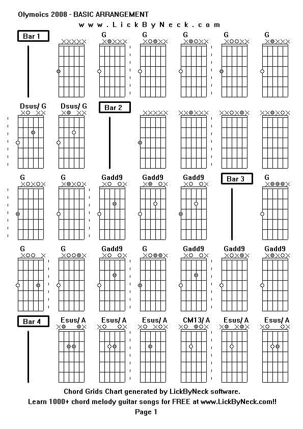 Chord Grids Chart of chord melody fingerstyle guitar song-Olymoics 2008 - BASIC ARRANGEMENT,generated by LickByNeck software.